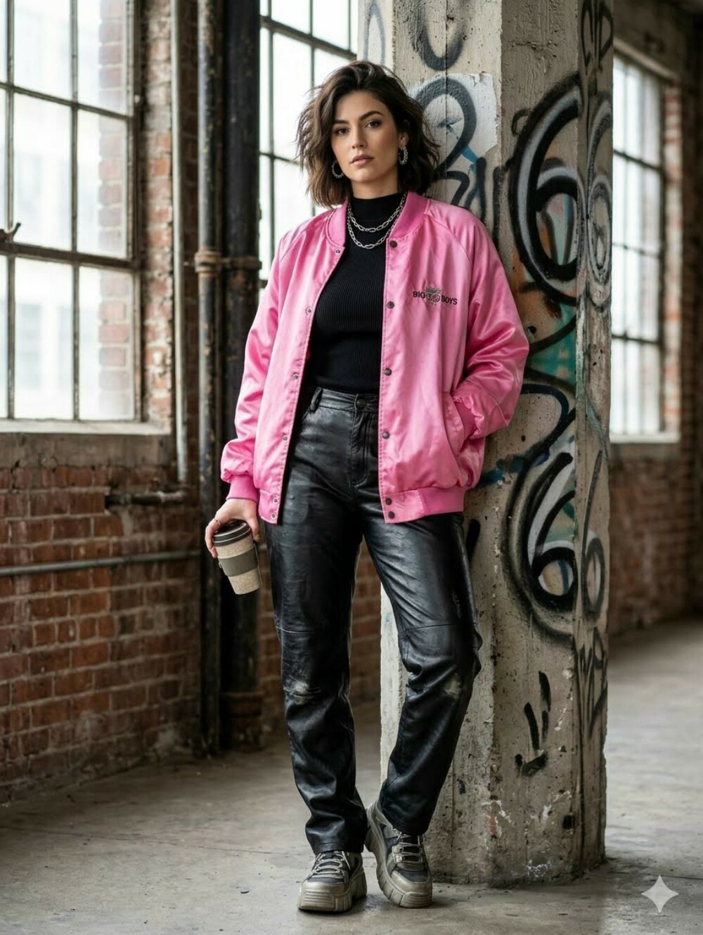Pink Satin Bomber Jacket with 'BIG 66 BOYS' Logo VINTAGE